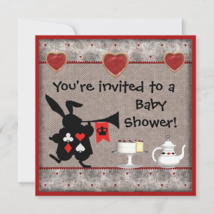 Wonderland Rabbit Herald Baby Shower Invites