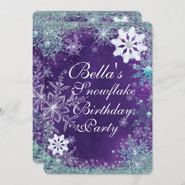 Wonderland Snowflake Party Invitations (Devant / Derrière)