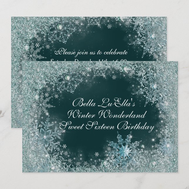 Wonderland Snowflake Party Invitations (Devant / Derrière)