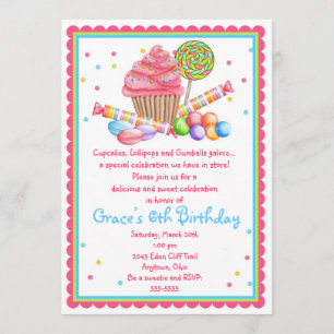 Wonderland Sweet Shop Cupcake Candy invitation