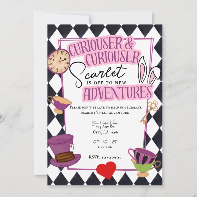 Wonderland Tea Party for Graduation Invitation (Front)