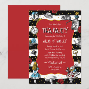 Wonderland Tea Party Whimsical Red Invitation