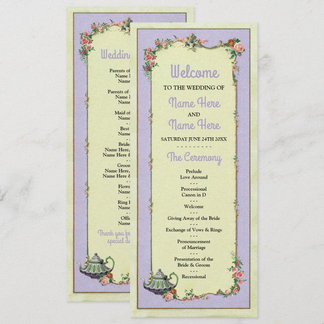 Wonderland Teapot Floral Wedding Program Details (Front/Back)