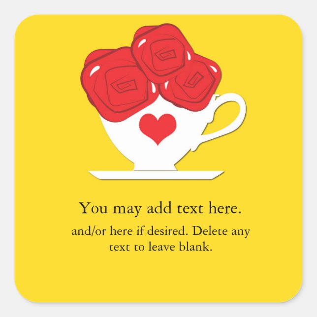 Wonderland Whimsical Tea Cup Red Roses Party Favou Square Sticker (Front)