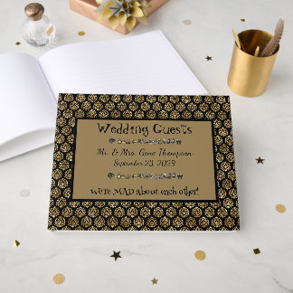 Wonderland Whimsy Black, Gold Wedding Guestbook