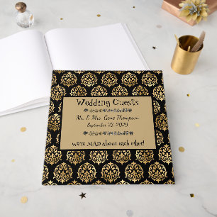 Wonderland Whimsy Black, Gold Wedding Guestbook