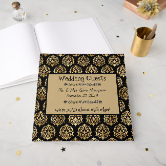 Wonderland Whimsy Black, Gold Wedding Guestbook