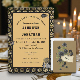Wonderland Whimsy Gold, Black Wedding Invitation