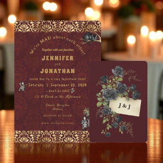 Wonderland Whimsy Gold, Black Wedding Invitation