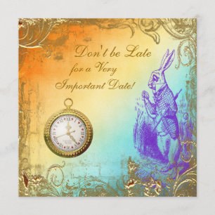 Wonderland White Rabbit Baby Shower Tea Party Invitation