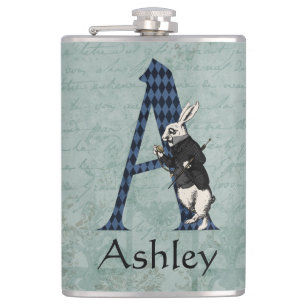 Wonderland White Rabbit Letter A Hip Flask