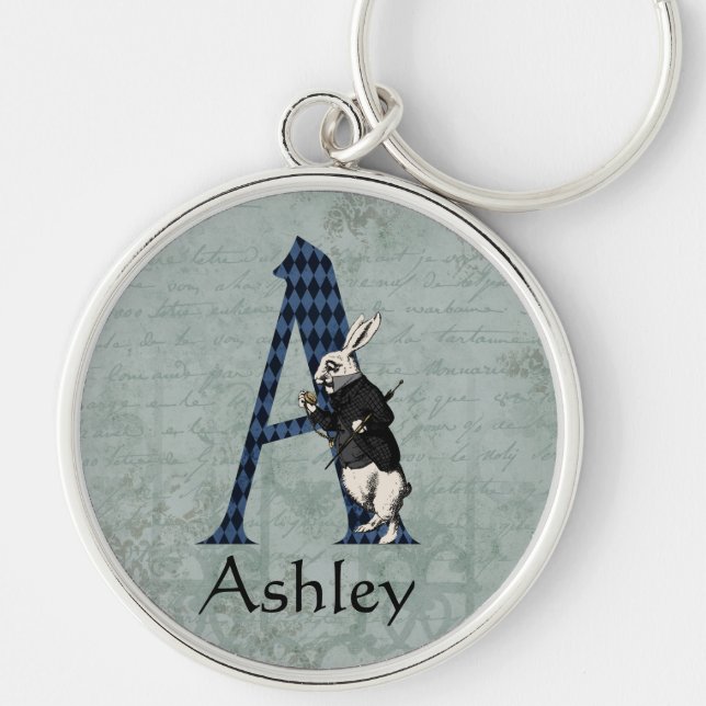Wonderland White Rabbit Letter A  Keychain (Front)