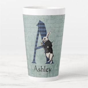Wonderland White Rabbit Letter A Latte Mug