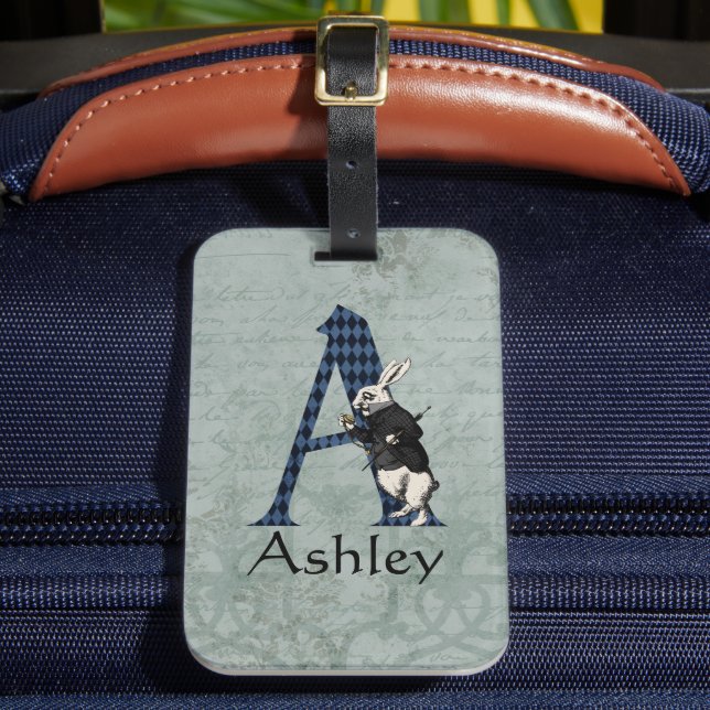 Wonderland White Rabbit Letter A  Luggage Tag (Front Insitu 2)