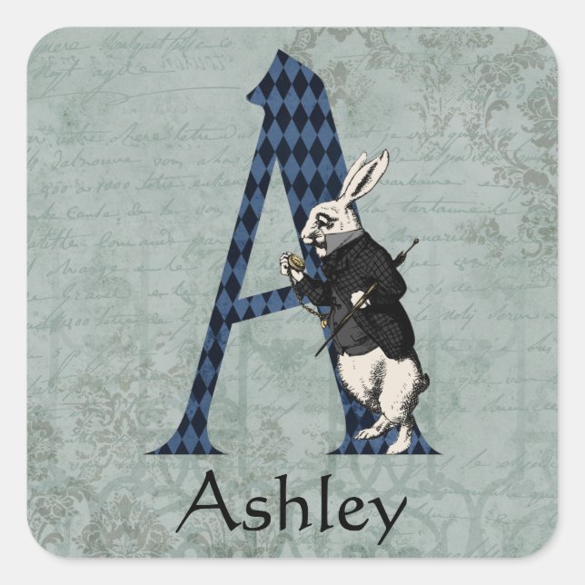 Wonderland White Rabbit Letter A   Square Sticker (Front)
