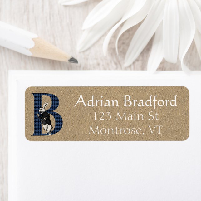 Wonderland White Rabbit Letter B Address Label (Insitu)