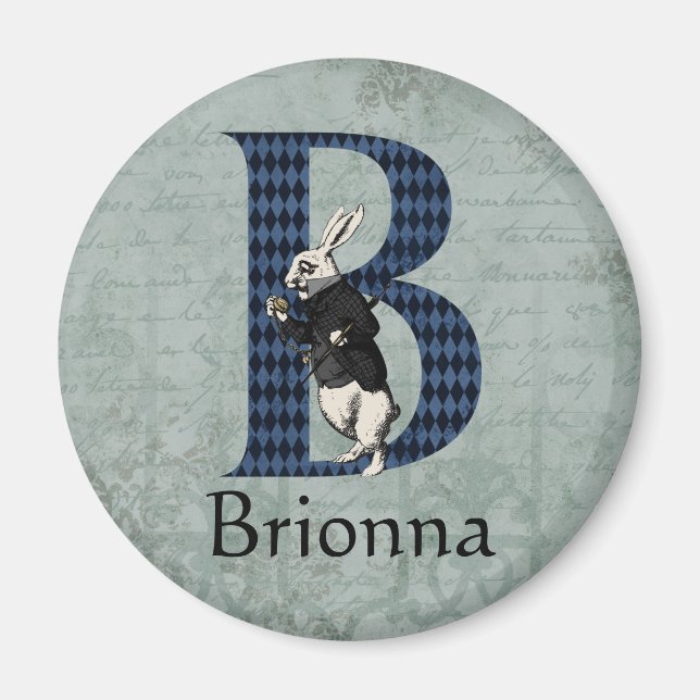Wonderland White Rabbit Letter B  Magnet (Front)