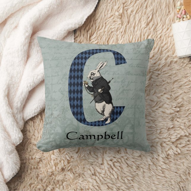 Wonderland White Rabbit Letter C   Throw Pillow (Blanket)