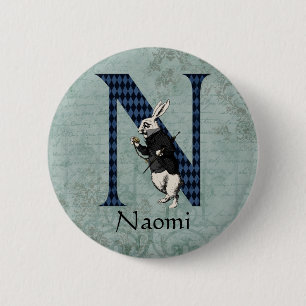 Wonderland White Rabbit Letter N   2 Inch Round Button