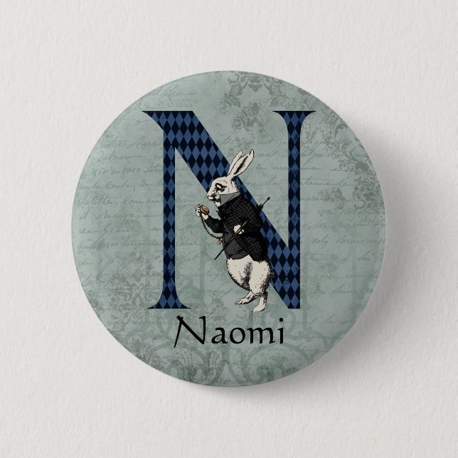 Wonderland White Rabbit Letter N   2 Inch Round Button (Front)