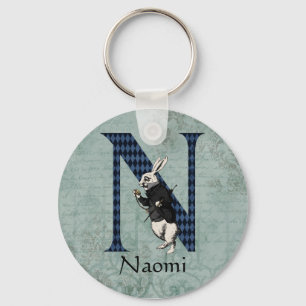 Wonderland White Rabbit Letter N  Keychain