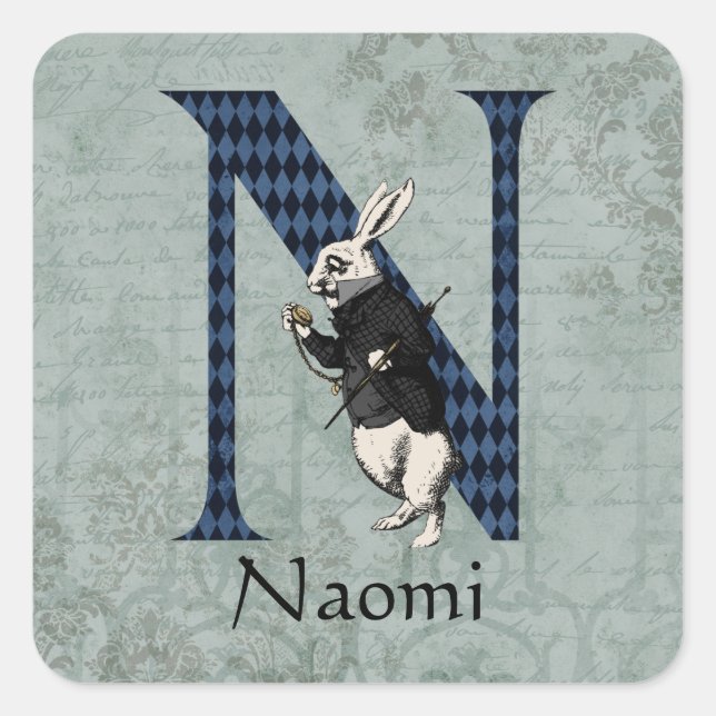 Wonderland White Rabbit Letter N  Square Sticker (Front)