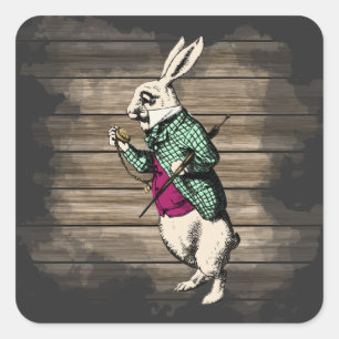 Wonderland White Rabbit Mint Square Sticker