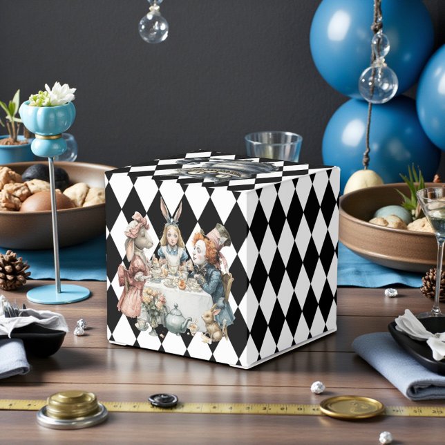 Wonderland with Black White Diamonds Birthday Favor Box (Creator Uploaded)
