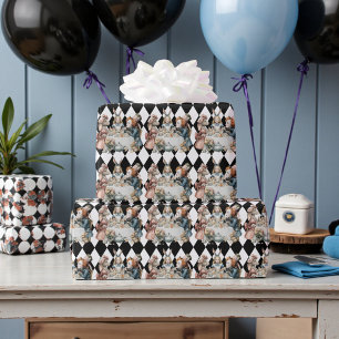 Wonderland with Black White Diamonds Birthday Wrapping Paper