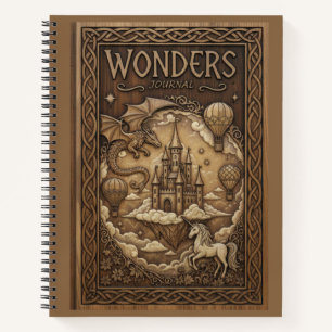 Wonders Journal Fantasy Dragon Unicorn Wood Carved