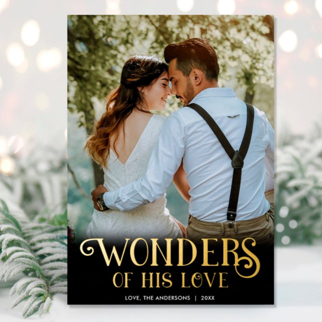 Wonders of His Love Black Gold newlywed Christmas Foil Holiday Card (Creator Uploaded)
