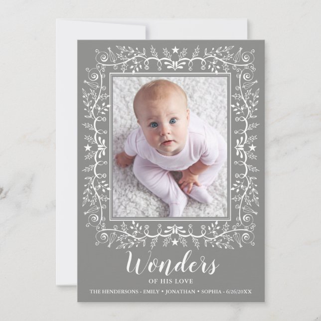 Wonders of His Love Christmas Photo Elegant Frame Holiday Card (Front)
