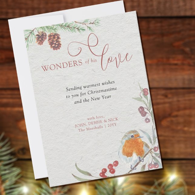 Wonders of his Love Christmas Robin and Pine Holiday Card (Creator Uploaded)