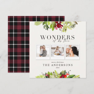 Wonders of his love multi photo plaid and foliage holiday card