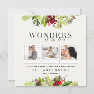 Wonders of his love multi photo plaid and foliage holiday card
