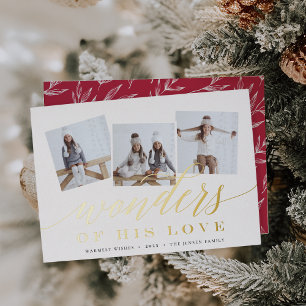 Wonders of His Love   Photo Collage Foil Holiday Card