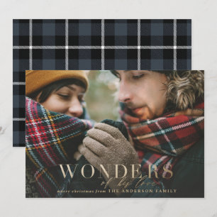 Wonders of his love plaid photo gold holiday card
