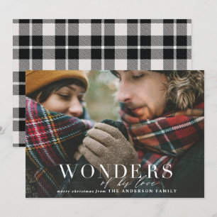 Wonders of his love plaid photo modern script holiday card