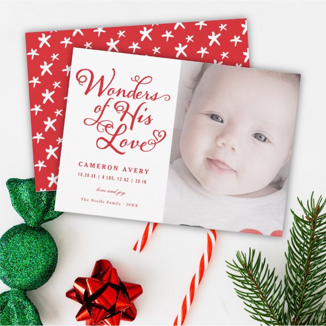 Wonders of His Love Religious Christmas Birth Announcement (Creator Uploaded)
