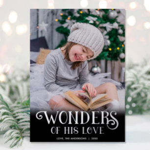Wonders of His Love Silver foil black one photo Holiday Card