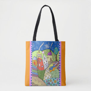 Wonky Folk Art Houses Tote Bag