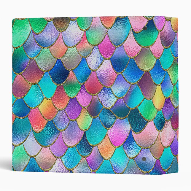 Wonky Rainbow Glitter Metal Mermaid Scales Binder (Back/Spine)
