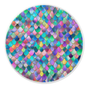 Wonky Rainbow Glitter Metal Mermaid Scales Ceramic Knob