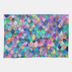 Wonky Rainbow Glitter Metal Mermaid Scales Kitchen Towel
