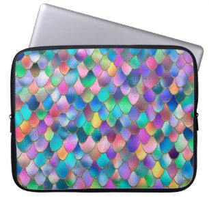 Wonky Rainbow Glitter Metal Mermaid Scales Laptop Sleeve