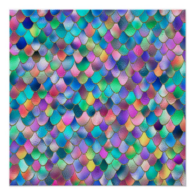 Wonky Rainbow Glitter Metal Mermaid Scales Poster (Front)