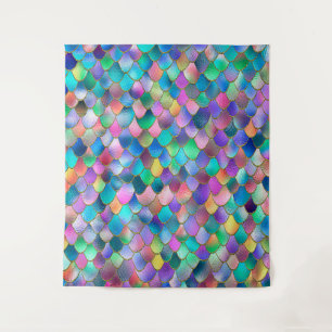 Wonky Rainbow Glitter Metal Mermaid Scales Tapestry