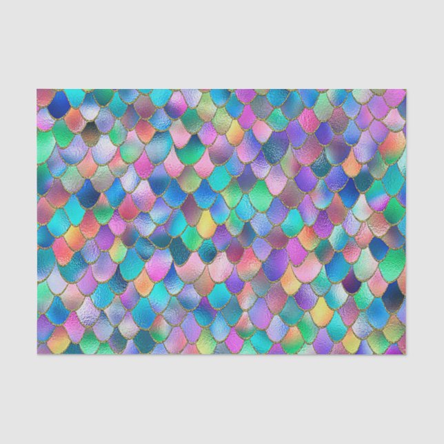 Wonky Rainbow Glitter Metal Mermaid Scales Tissue Paper (Front)