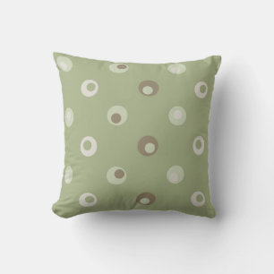 Wonky Retro Polka Dots, Sage, Avocado, Tan Throw Pillow