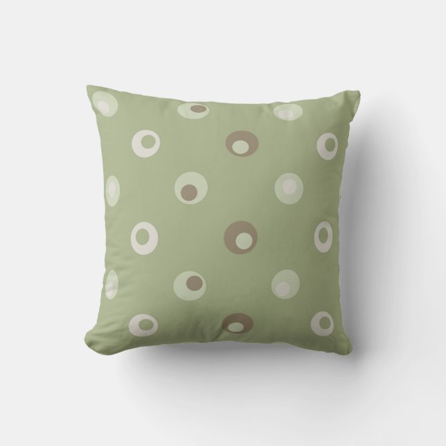 Wonky Retro Polka Dots, Sage, Avocado, Tan Throw Pillow (Front)